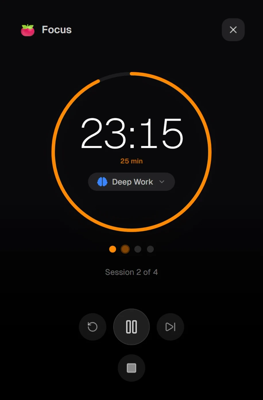 Pomodoro timer built into Timetracker — focus countdown inside the time tracker