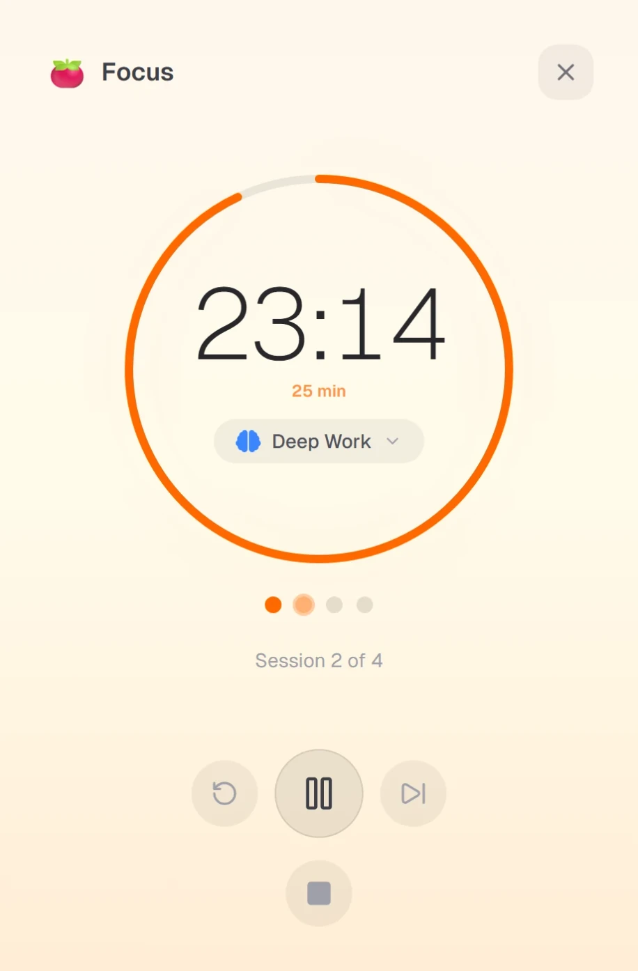 Pomodoro timer built into Timetracker — focus countdown inside the time tracker